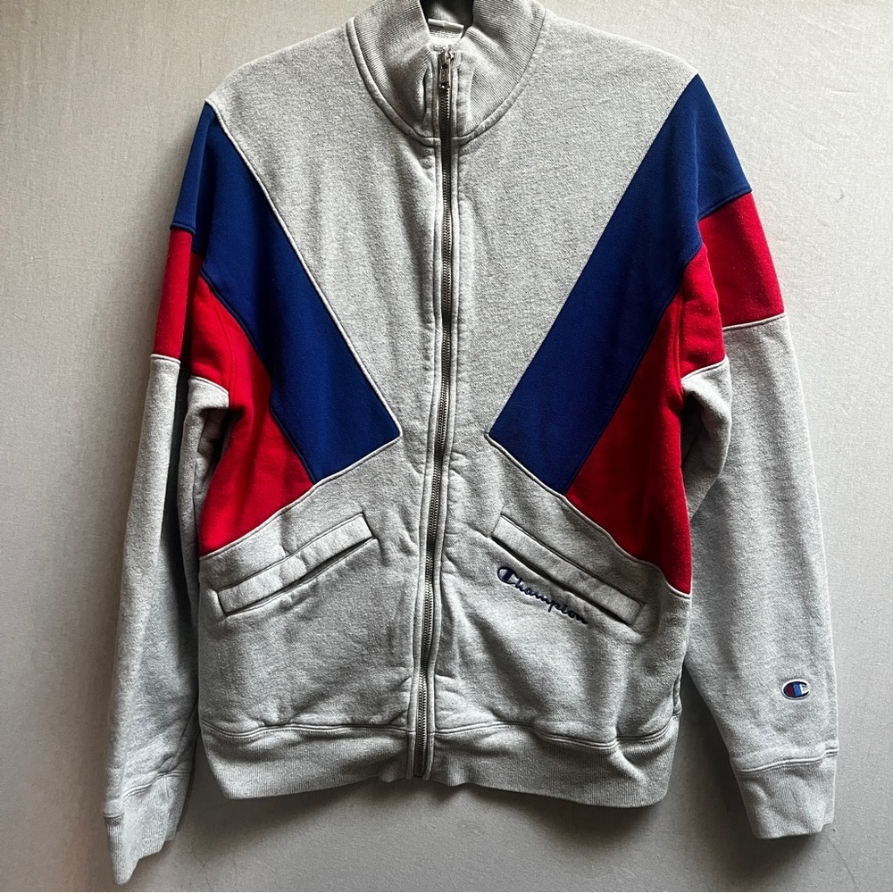 Champion Reverse Weave Mock Neck Colorblock Zip Up Jacket Sz M